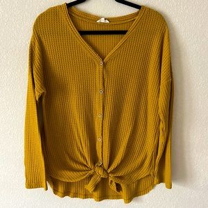 Mustard waffle tie-knot shirt